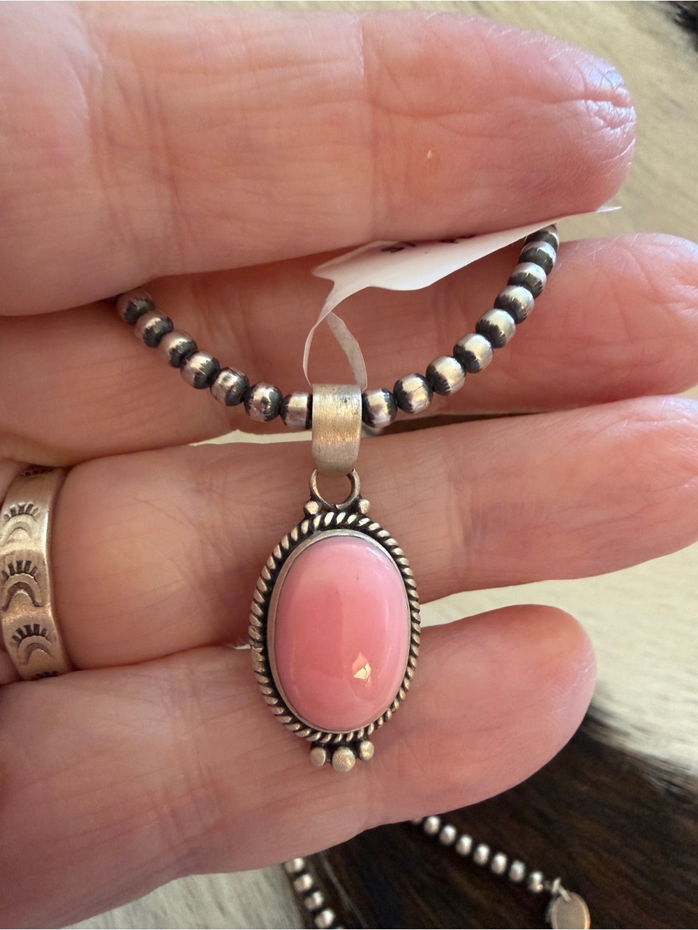 ❤️ Queen Pink Conch Navajo Style Matte Brushed Sterling Silver Pendant 1.10”L